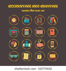 Bookkeeping vector flat icons. Finance, accounting and auditing, economic, business symbols. Business illustration