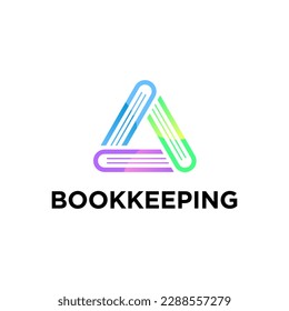 Bookkeping logo design. with 3 book shapes that form a triangle, modern, clean and elegant style