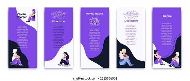 Booklet about bipolar disorder, depression, paranoia, and dissociation. Mental health. Template. Psychology.