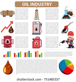 Booklet or brochure with infographics. Vector illustration with gasoline, tank, cistern, gas station, gas, canister, oilman or refueler, and place for text.