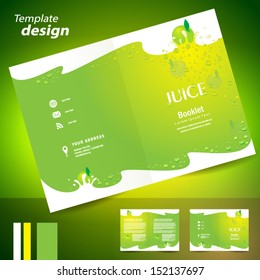 booklet catalog brochure folder juice fruit drops liquid apple green background