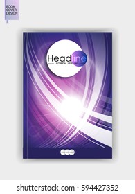 Booklet cover design in A4. Journal cover template. Banner front cover. Futuristic waves lines. Vector.