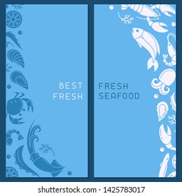 Booklet decor with seafood and space for your text. Flat style vector illustration. Suitable for advertising or restaurant  menu design