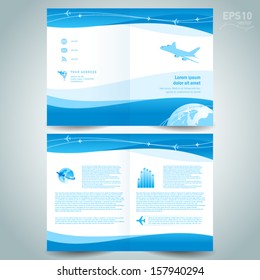 booklet design template catalog brochure folder airplane takeoff flight tickets air fly cloud sky blue white color travel background