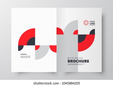 Booklet design template, creative business brochure circles theme red color