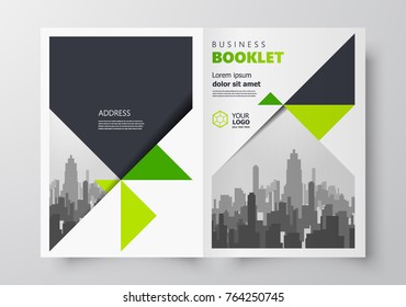 Booklet design template, creative business brochure triangles green color