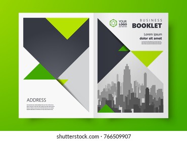 Booklet design template, creative business brochure theme triangles green color