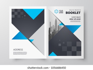 Booklet design template triangles geometric theme, creative business brochure blue color