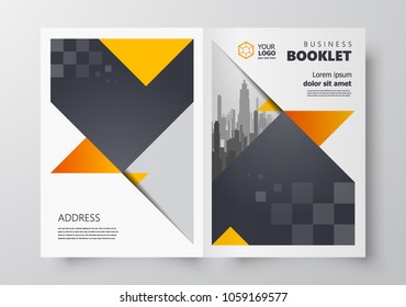 Booklet design template triangles geometric theme, creative business brochure yellow color