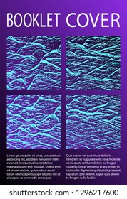 Booklet design vector layout. Proton purple and cyan blue esports texture. Company strategy book cover. Buzzing flux ripple movement background. Cool booklet vector cover template design.