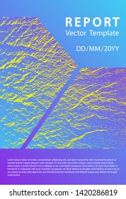 Booklet design vector layout. Violet blue yellow arthouse effect texture. Cool booklet vector cover template design. Branding profile cover sample. Buoyant wavy flux background pattern.