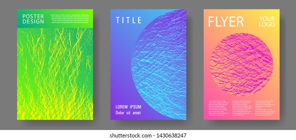 Booklet design vector layouts set. Pink blue green rainbow waves textures. Company strategy book covers. Cool booklet vector cover templates design. Buoyant wavy flux background pattern.