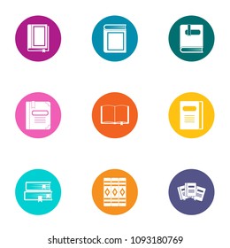 Booklet icons set. Flat set of 9 booklet vector icons for web isolated on white background