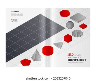 Booklet isometric 3d shapes set design template cover