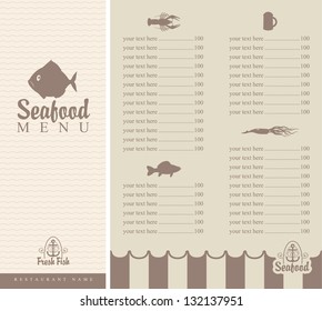 booklet menu for seafood with small fish