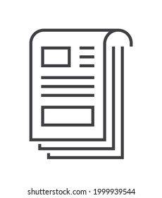 Booklet page icon vector in thin line style. Outline symbol for reference, paper, documents. Sign of chapter, note, paragraph, notebook. E-reading, e-library simple illustration.