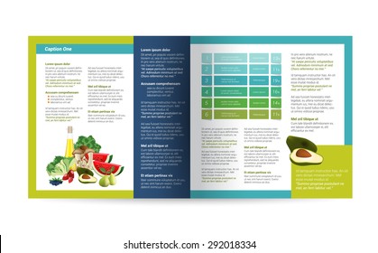 Booklet page. Magazine layout for infographics. Health food brochure design. 