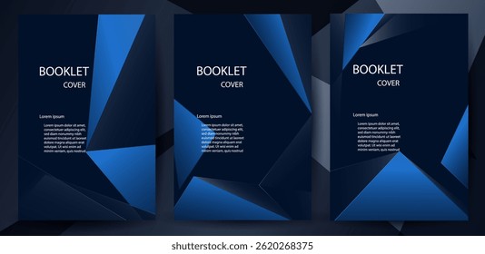 Booklet and Poster Set. blue black geometric on dark background. abstract elegant background vector illustration, banner business product presentations