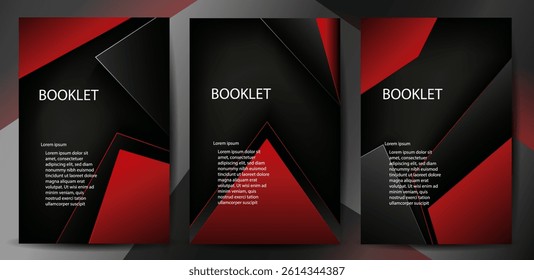 Booklet and Poster Set. Red black geometric on dark background. abstract elegant background vector illustration, banner business product presentations
