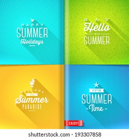 Booklet template - set of summer greeting sign with long shadow on pattern paper pages - vector design