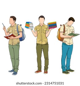 book-loving three students picture vector illustrator