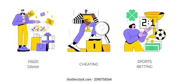 Bookmaker Market Abstract Concept Vector Illustration Set. Prize Draw, Cheating, Sports Betting Mobile App, Computer Games, Online E-sport Gambling, Winner Strategy, Competition Abstract Metaphor.