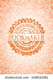 Bookmaker orange tile background illustration. Square geometric mosaic seamless pattern with emblem inside.