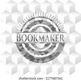Bookmaker realistic grey emblem with cube white background