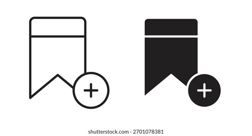 Bookmark add icon outline concept symbol with editable stroke on white