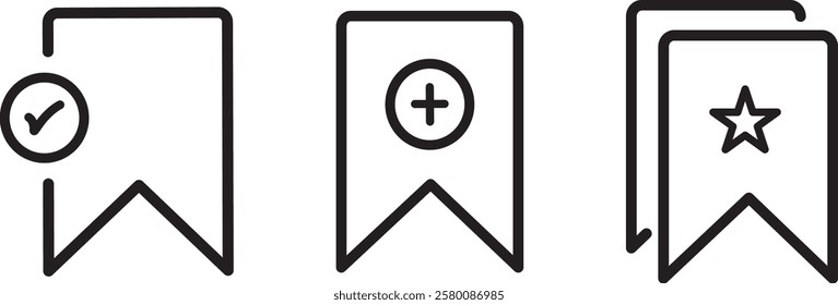 Bookmark with add, remove, plus. Bookmark button. Bookmark brand unsaved icons symbol.
