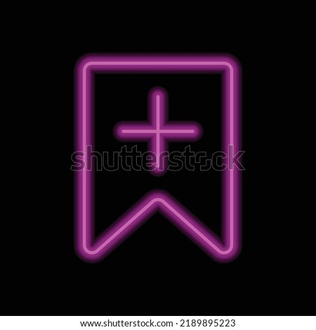 Bookmark, add simple icon vector. Flat design. Purple neon on black background.ai