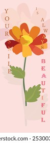 Bookmark, background, flower element, Korean design. Story of bound that always beautiful in flower in orange chrysanthemum.
