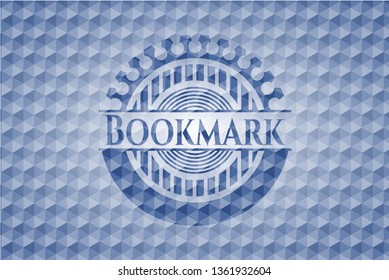 Bookmark blue emblem with geometric background.