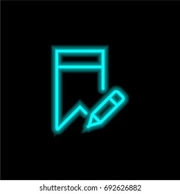 Bookmark blue glowing neon ui ux icon. Glowing sign logo vector