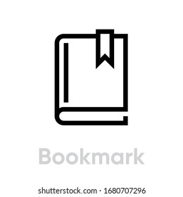 Bookmark book icon. Editable line vector. Rectangular print element with ribbon up. Single pictogram.