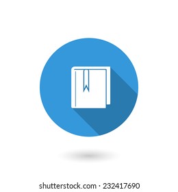 Bookmark book icon. Vector illustration of flat blue color icon with long shadow