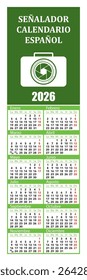 Bookmark with Calendar 2026 in Spanish, with space for publicity and image. 5x15cm. Color.