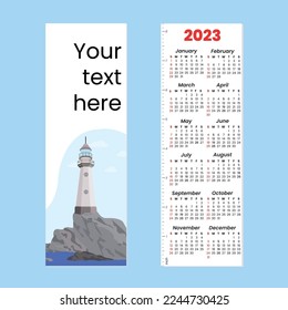 bookmark with calendar and a lighthouse