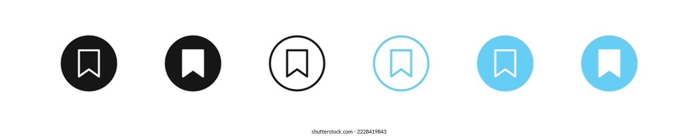 Bookmark in circle icon. Save sign. Ribbon symbol. Black and blue color. Vector isolated sign.