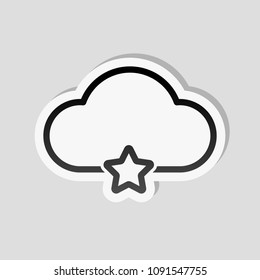bookmark cloud database. linear symbol with thin outline. simple outline icon. Sticker style with white border and simple shadow on gray background