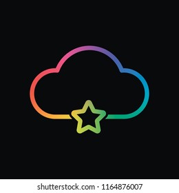 bookmark cloud database. linear symbol with thin outline. simple outline icon. Rainbow color and dark background