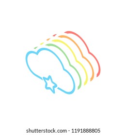 bookmark cloud database. linear symbol with thin outline. simple outline icon. Stack of colorful isometric icons on white background