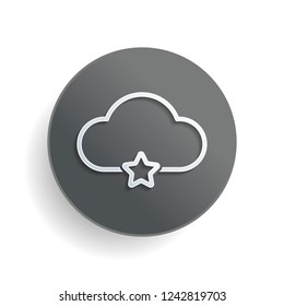 bookmark cloud database. linear symbol with thin outline. simple outline icon. White paper symbol on gray round button or badge with shadow