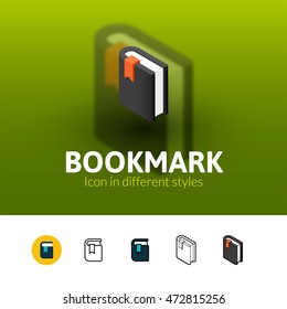 Bookmark color icon, vector symbol in flat, outline and isometric style isolated on blur background