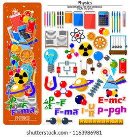 Bookmark creation kit on the physics school theme. All elements are located on different layers and can be easily manipulated.
