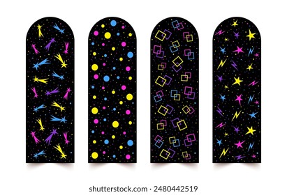 Bookmark design with abstract space illustrations. Beautiful abstract cosmos in psychedelic style. Collection of hand drawn bookmarks or banners. Vector illustration.