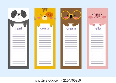 Bookmark design. Paper book mark template. Abstract pattern style book separator. Decorative bookmark set. Baby bookmark design for book, notepad. Bookmark banner texture. Vector illustration.