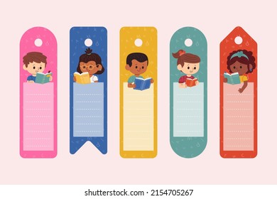 Bookmark design. Paper book mark template. Abstract pattern style book separator. Decorative bookmark set. Baby bookmark design for book, notepad. Bookmark banner texture. Vector illustration.