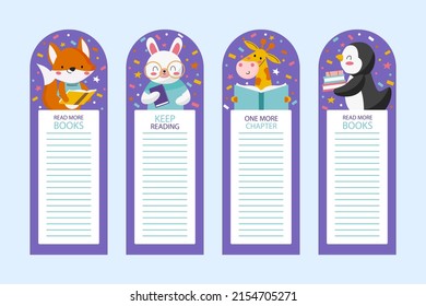 Bookmark design. Paper book mark template. Abstract pattern style book separator. Decorative bookmark set. Baby bookmark design for book, notepad. Bookmark banner texture. Vector illustration.