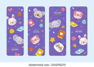 Bookmark design. Paper book mark template. Abstract pattern style book separator. Decorative bookmark set. Baby bookmark design for book, notepad. Bookmark banner texture. Vector illustration.